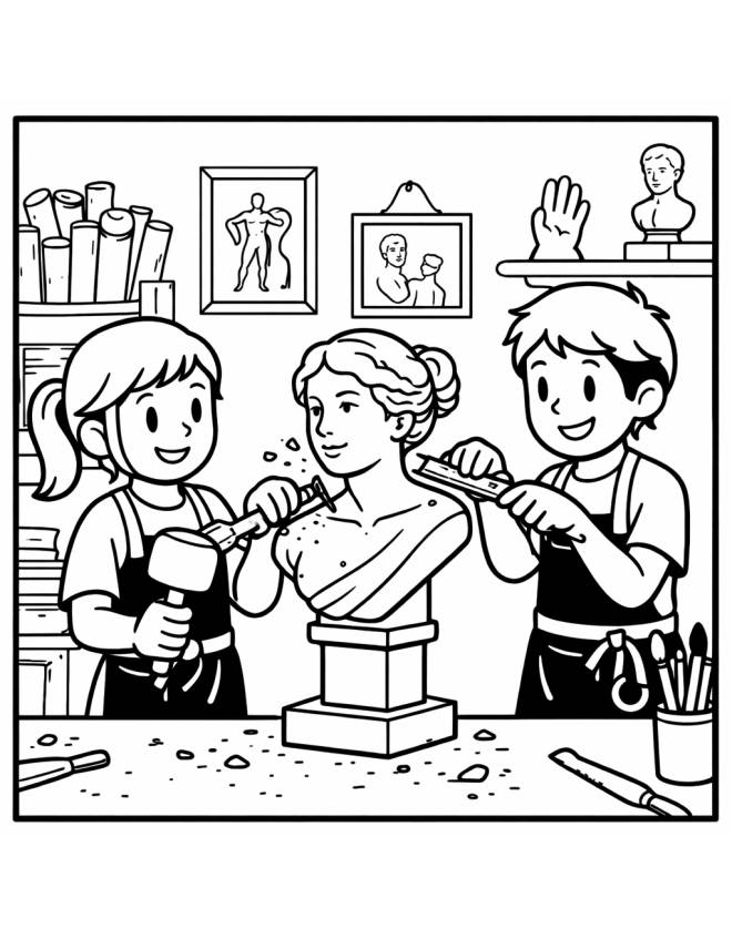 disegno di Ragazzi Scultori  da colorare