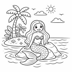 Disegno di Sirena su Isola Deserta da colorare