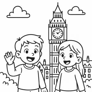 Disegno di Bambini in Viaggio a Londra da colorare