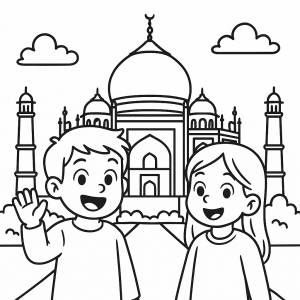 Disegno di Bambini in Viaggio al Taj Mahal in India  da colorare