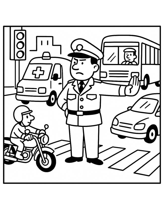 disegno di Vigile Urbano che Dirige il Traffico  da colorare