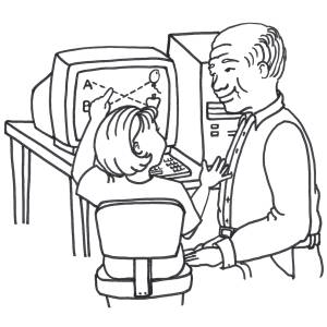 Disegno di Nonno e Nipote al PC da colorare