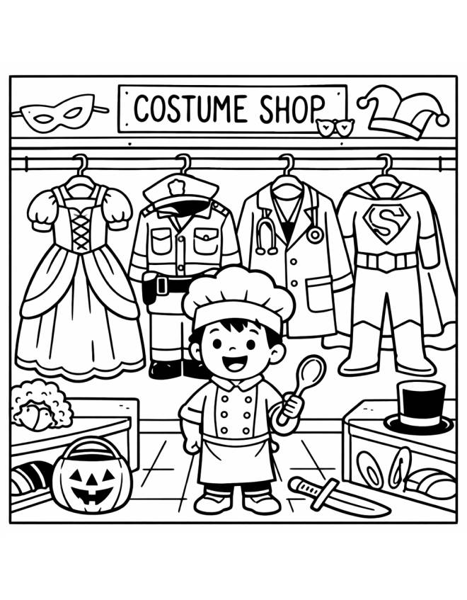 disegno di Negozio di vestiti di Carnevale  da colorare