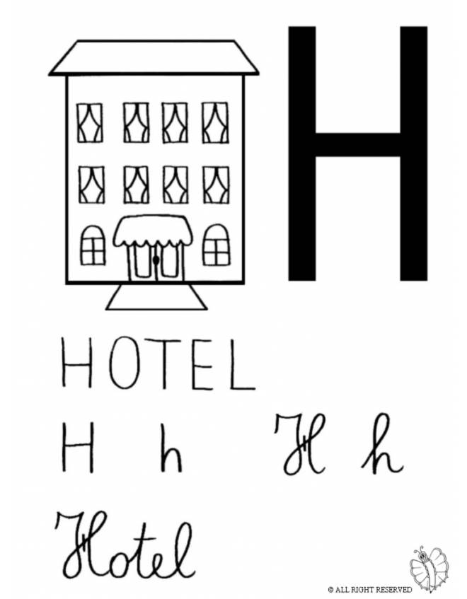 disegno di Lettera H di Hotel da colorare