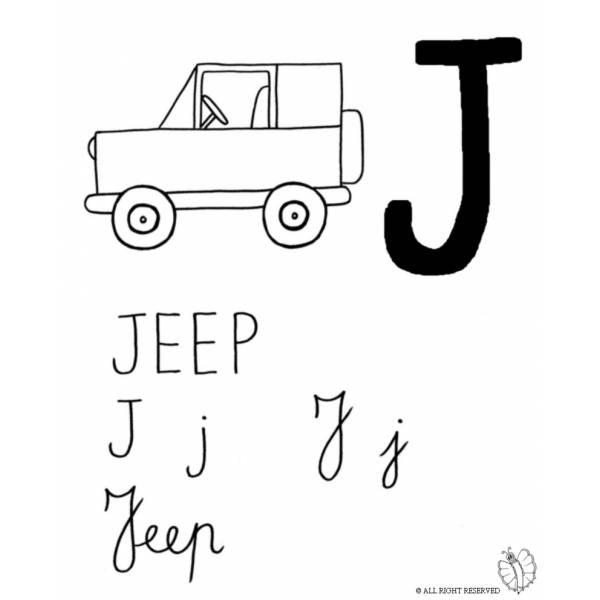 Disegno di Lettera J di Jeep da colorare