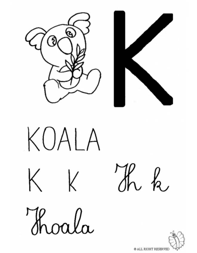 disegno di Lettera K di Koala da colorare