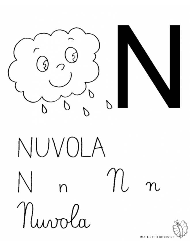 disegno di Lettera N di Nuvola da colorare