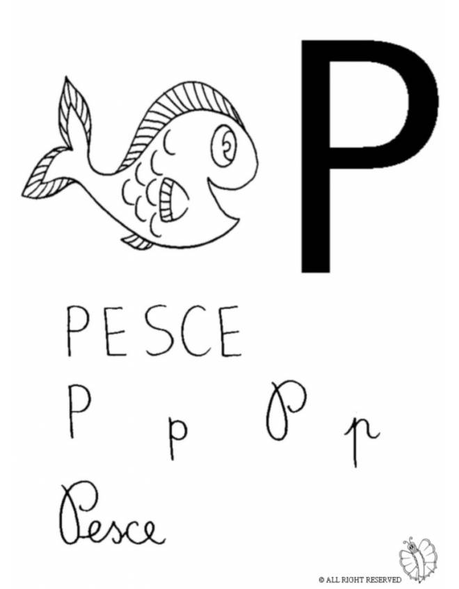 disegno di Lettera P di Pesce da colorare