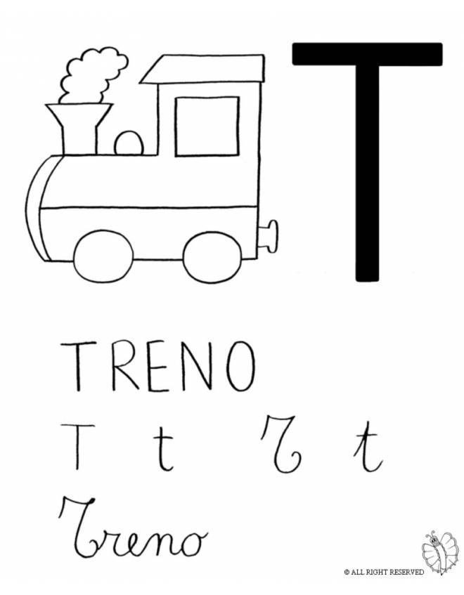 disegno di Lettera T di Treno da colorare