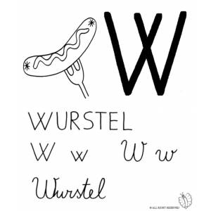 Disegno di Lettera W di Wurstel da colorare