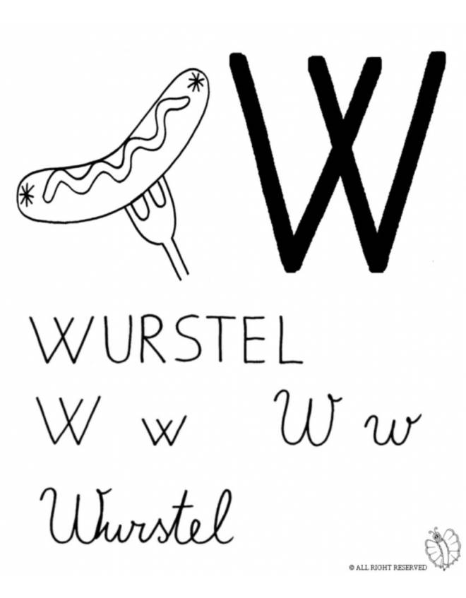 disegno di Lettera W di Wurstel da colorare