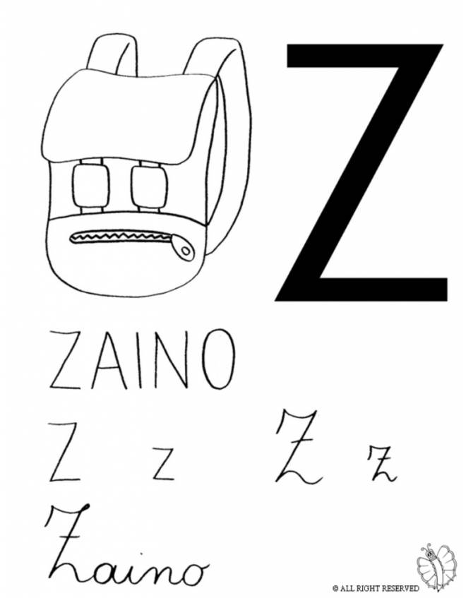 disegno di Lettera Z di Zaino da colorare