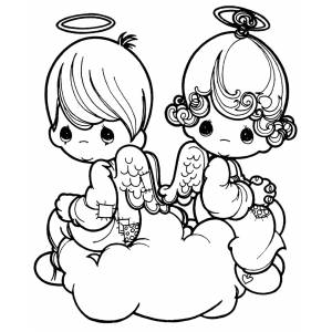 Disegno di Angioletti sulla Nuvola da colorare