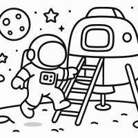 Disegno di Astronauta Atterraggio sulla Luna da colorare