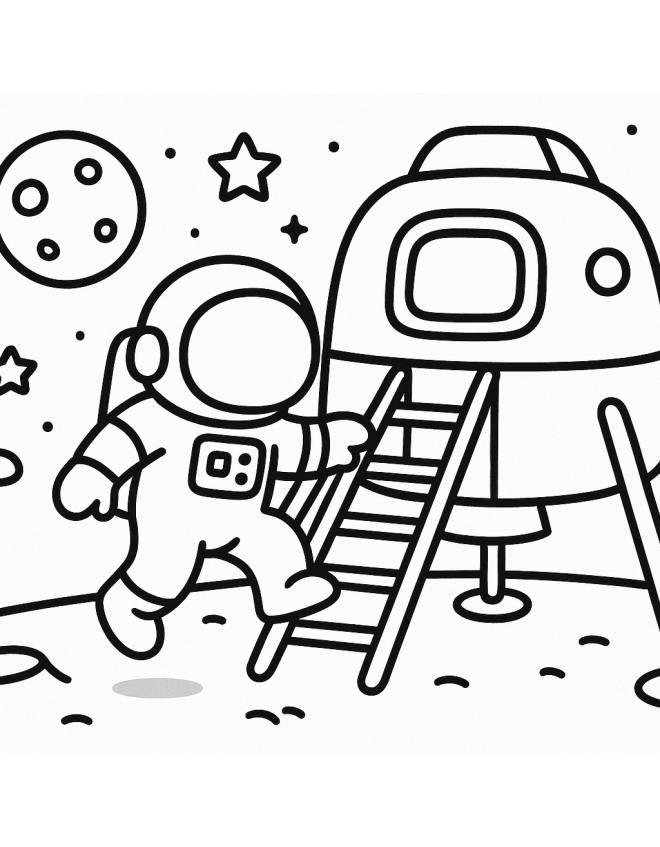 disegno di Astronauta Atterraggio sulla Luna da colorare