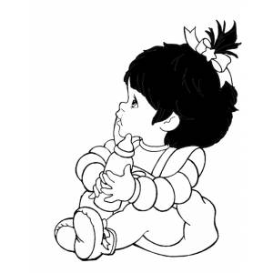 Disegno di Bambina con Biberon da colorare