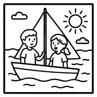 Disegno di Bambini in Barca a Vela da colorare