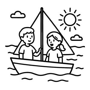 Disegno di Bambini in Barca a Vela da colorare