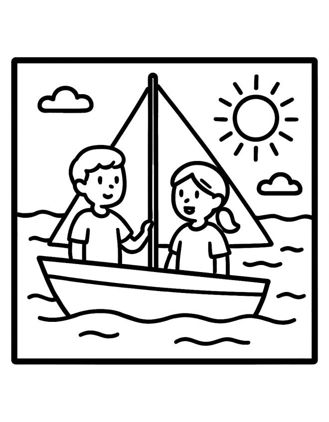 disegno di Bambini in Barca a Vela da colorare