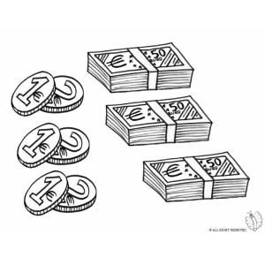 Disegno di Banconote e Monete da colorare