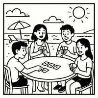 Disegno di Giocare a Carte in Spiaggia  da colorare