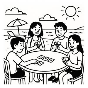 Disegno di Giocare a Carte in Spiaggia  da colorare