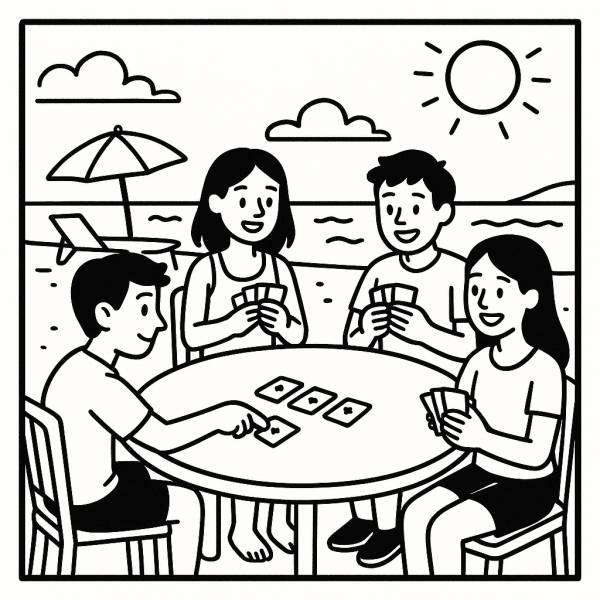 Disegno di Giocare a Carte in Spiaggia da colorare