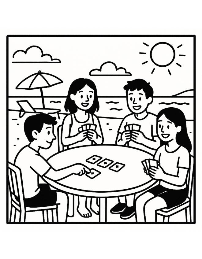 disegno di Giocare a Carte in Spiaggia  da colorare