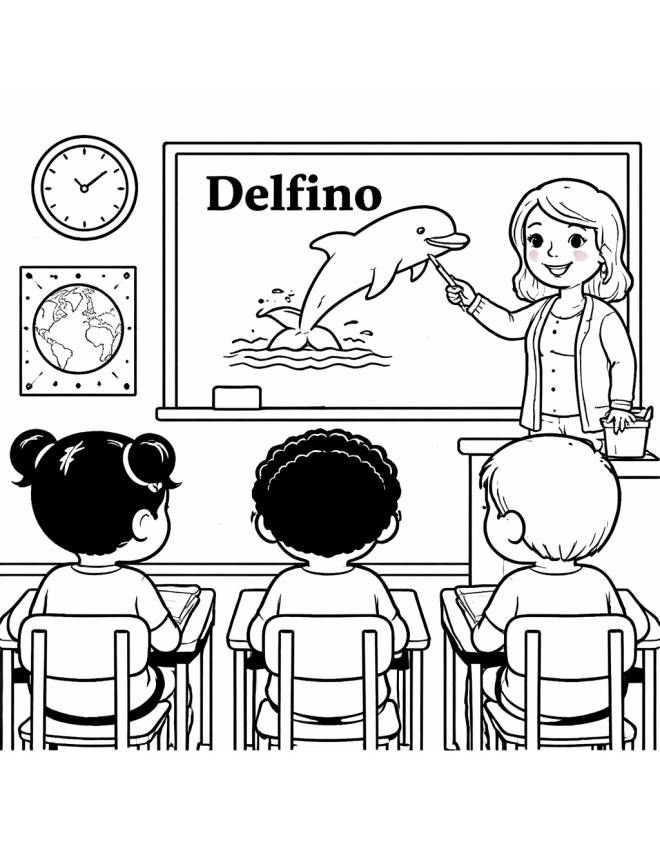 disegno di Insegnante che spiega la Parola Delfino da colorare