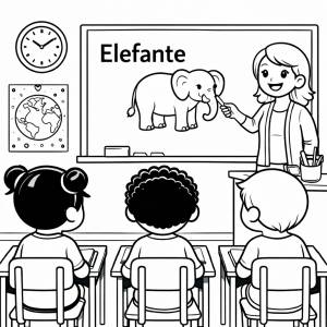 Disegno di Insegnante che spiega la Parola Elefante  da colorare