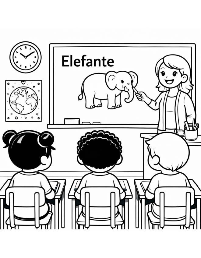 disegno di Insegnante che spiega la Parola Elefante  da colorare