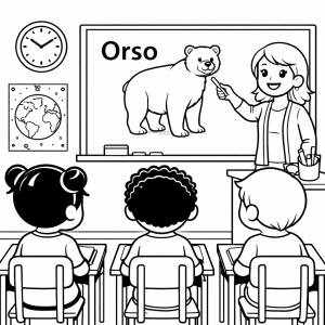 Disegno di Insegnante che spiega la Parola Orso da colorare