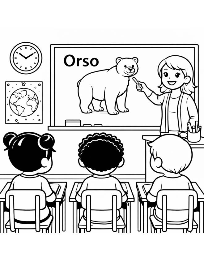 disegno di Insegnante che spiega la Parola Orso da colorare