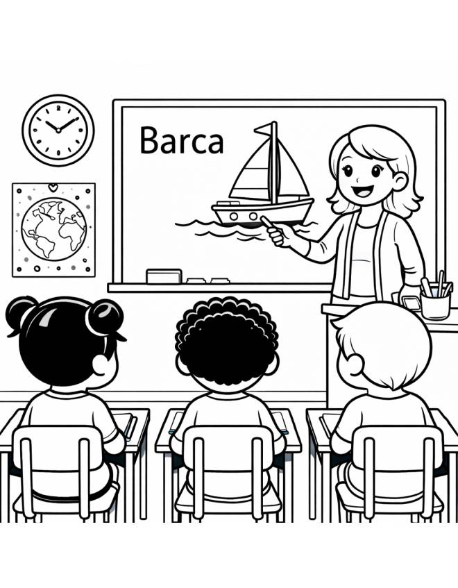 disegno di Insegnante che spiega la Parola Barca  da colorare