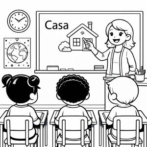 Disegno di Insegnante ed Alunni in Classe da colorare