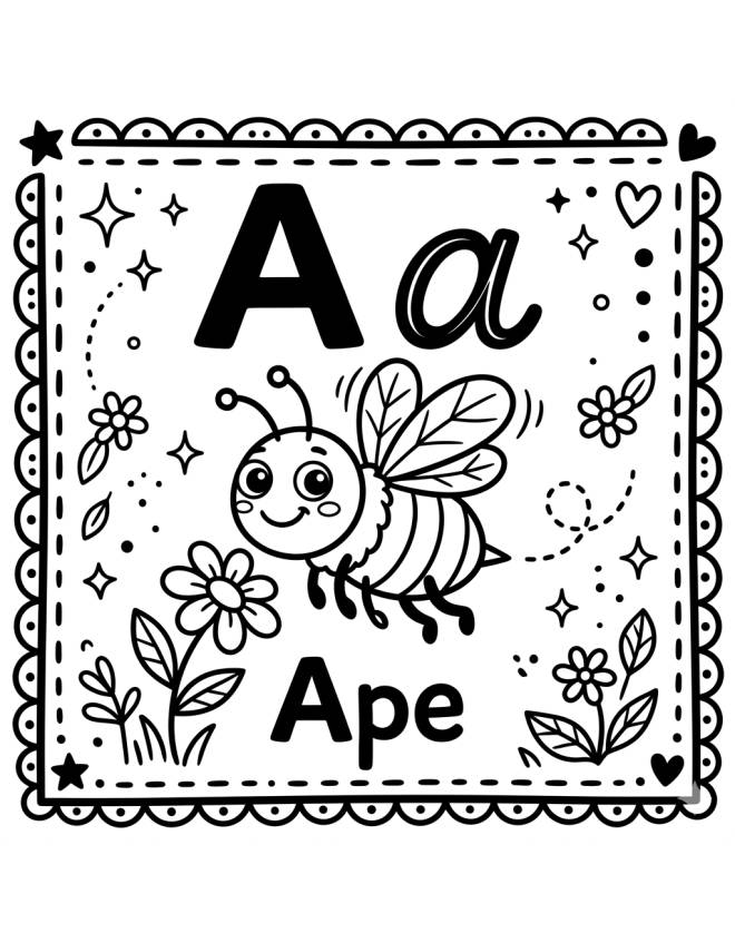 disegno di Lettera A di Ape Alfabeto Illustrato  da colorare