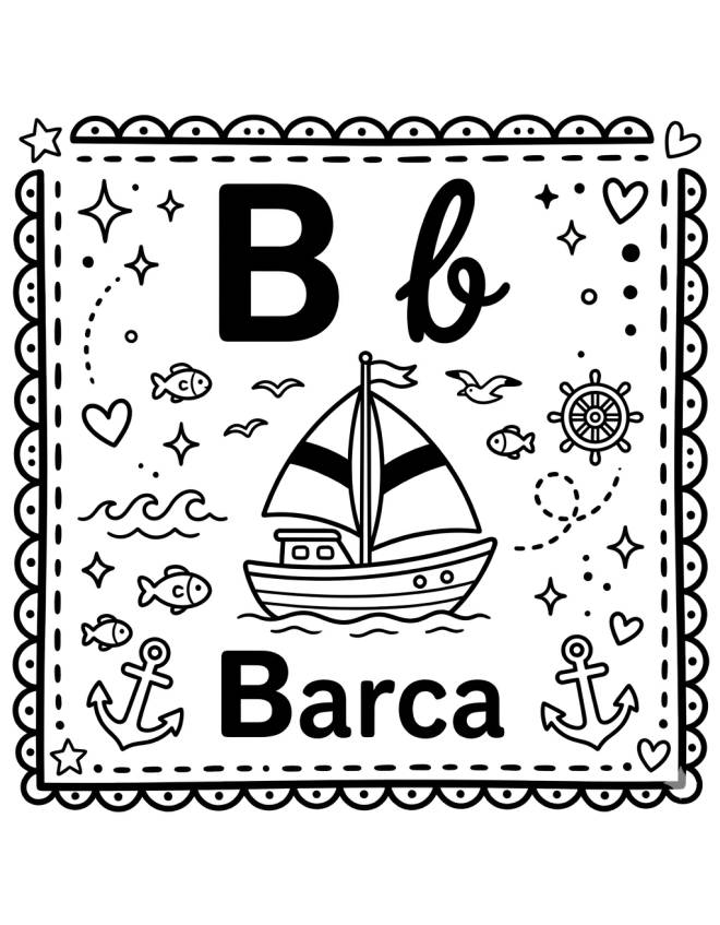 disegno di Lettera B di Barca Alfabeto Illustrato da colorare