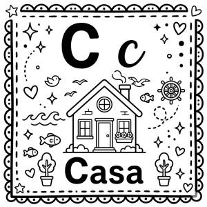 disegno di Lettera C di Casa Alfabeto Illustrato  da colorare