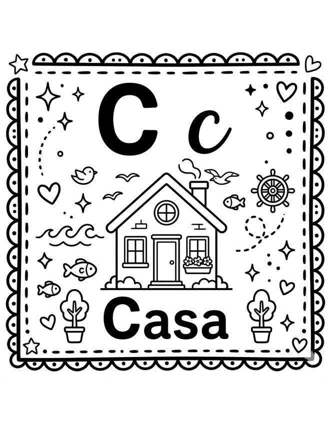 disegno di Lettera C di Casa Alfabeto Illustrato  da colorare