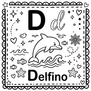 disegno di Lettera D di Delfino Alfabeto Illustrato  da colorare