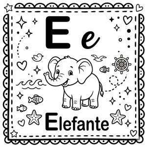 disegno di Lettera E di Elefante Alfabeto Illustrato  da colorare
