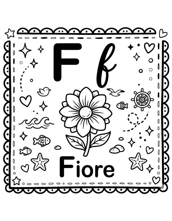 disegno di Lettera F di Fiore Alfabeto Illustrato  da colorare