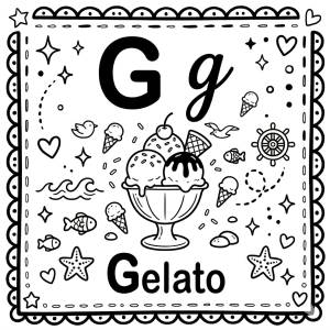 disegno di Lettera G di Gelato Alfabeto Illustrato  da colorare