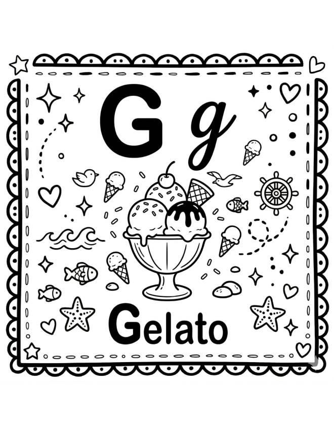 disegno di Lettera G di Gelato Alfabeto Illustrato  da colorare