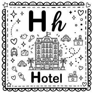 disegno di Lettera H di Hotel Alfabeto Illustrato  da colorare