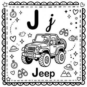 disegno di Lettera J di Jeep Alfabeto Illustrato  da colorare