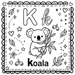 disegno di Lettera K di Koala Alfabeto Illustrato  da colorare