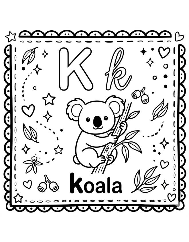 disegno di Lettera K di Koala Alfabeto Illustrato  da colorare