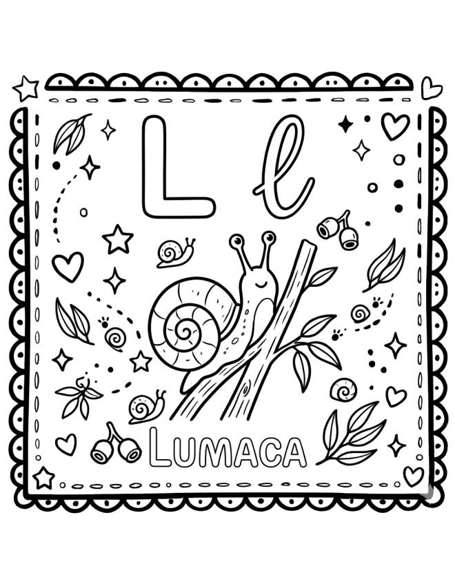 disegno di Lettera L di Lumaca Alfabeto Illustrato  da colorare