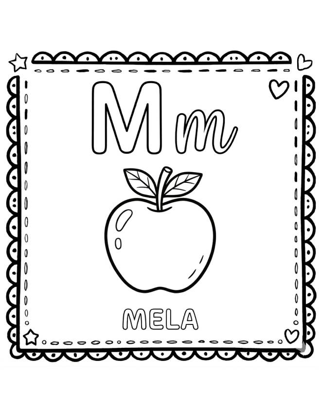 disegno di Lettera M di Mela Alfabeto Illustrato  da colorare